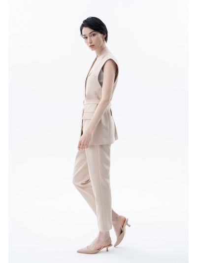 Solid Trouser With Pleated Waist