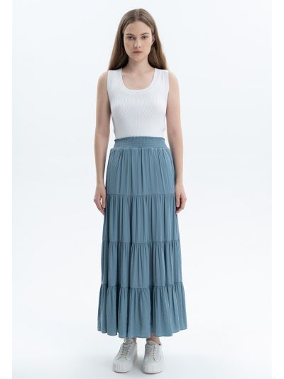 Smocked Waist Tiered Solid Skirt