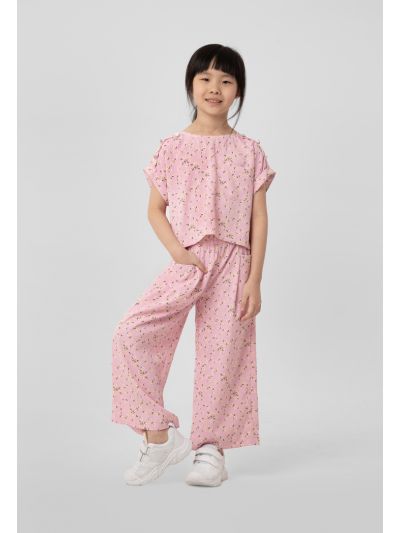 Floral Pattern Crop Top And Trouser Sets -Sale