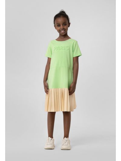 Embossed Text Print Electric Pleated Dress -Sale