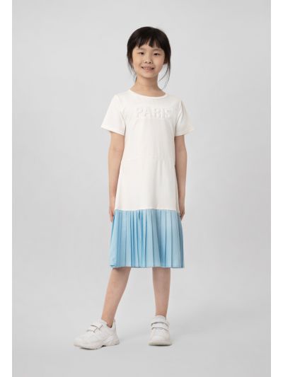 Embossed Text Print Electric Pleated Dress -Sale