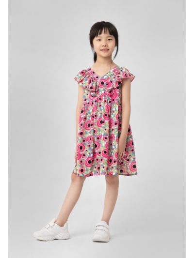 V-Neckline Ruffle Sleeveless Printed Dress -Sale