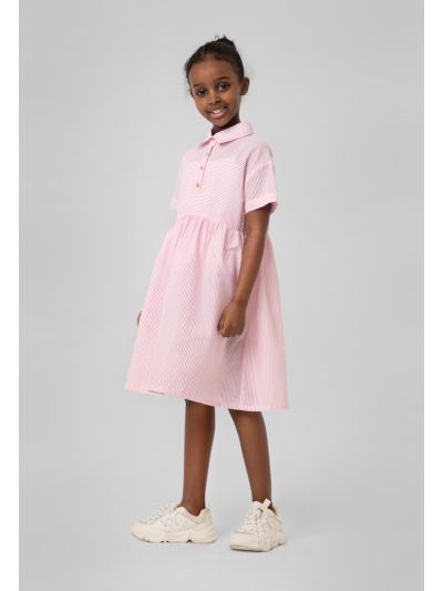 Girls Seersucker Stripes Midi Dress -Sale