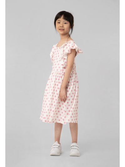 Flare Polka Dot Tie Back Crew Neck Knot Dress -Sale