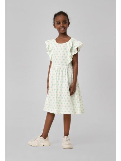 Flare Polka Dot Tie Back Crew Neck Knot Dress -Sale