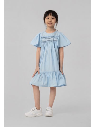 Solid Flounce Ruffle Dress With Smoking Insert -Sale
