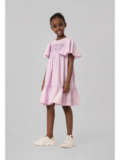 Solid Flounce Ruffle Dress With Smoking Insert -Sale