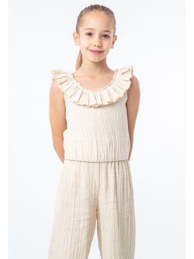 Cotton Frilled Neck Cropped Blouse -Sale
