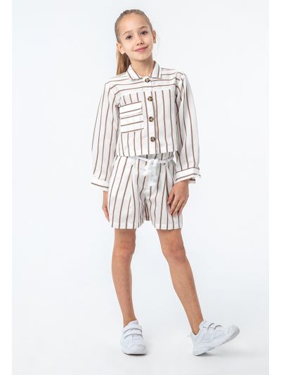 Striped High Waist Shorts With Robe Belt -Sale