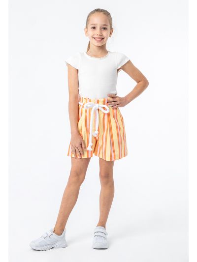 Striped Colorful High Waist Shorts With Robe Belt -Sale