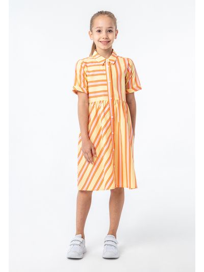 Collared All Over Striped Cotton Flared Dress -Sale