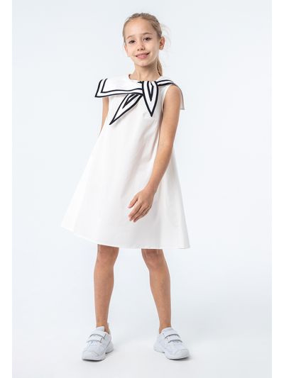 Contrasting Sailor Collar Solid Dress -Sale