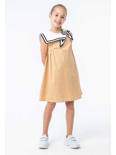 Contrasting Sailor Collar Solid Dress -Sale