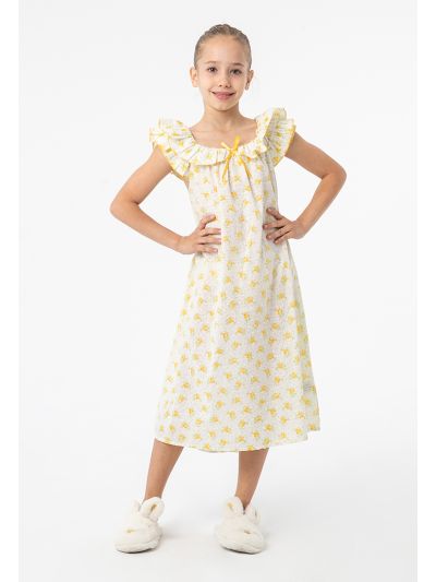 Butterflies Printed With Ribbon Night Sleepwear Dress -Sale