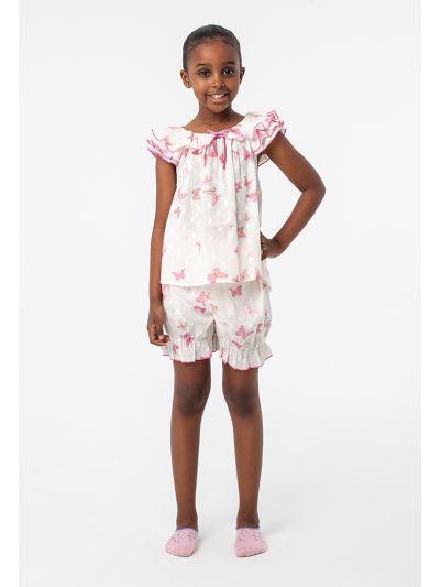 Flowers Printed With Ribbon Cotton Pajama Set -Sale