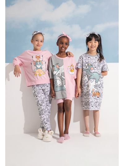 Tom & Jerry Printed Colorblock Tunic Tops And Shorts Set