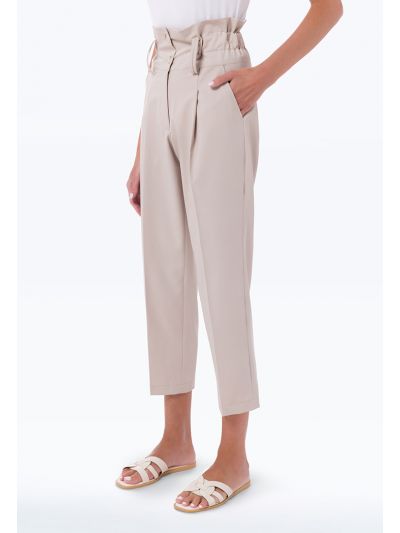 Paperbag Waist Double Buttoned Straight Hem Trousers