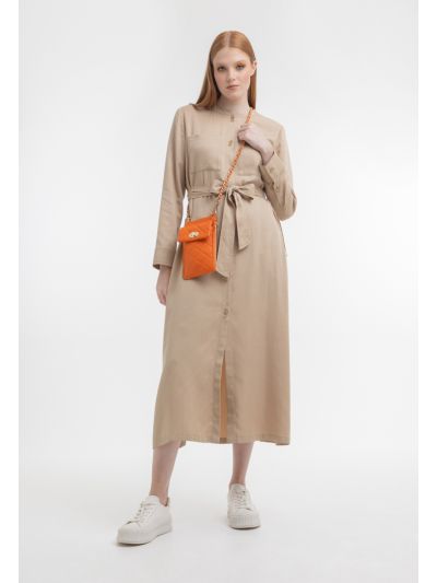 Solid Pleated End Maxi Shirt Dress -Sale