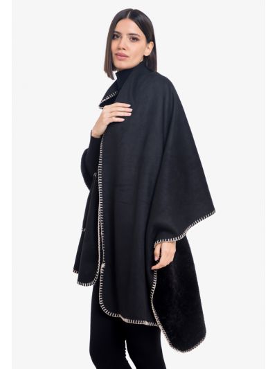 Blanket Stitch All Over Faux Fur Shawl -Sale
