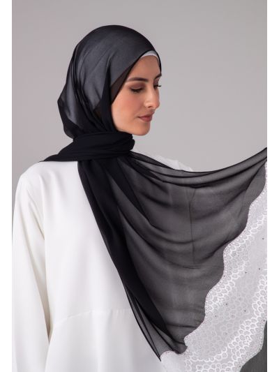 Rhinestones Embellished Lace Hijab