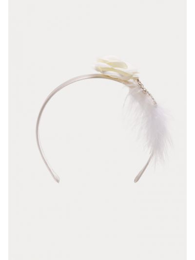 Rosebud Feather Rhinestones Bow Headband
