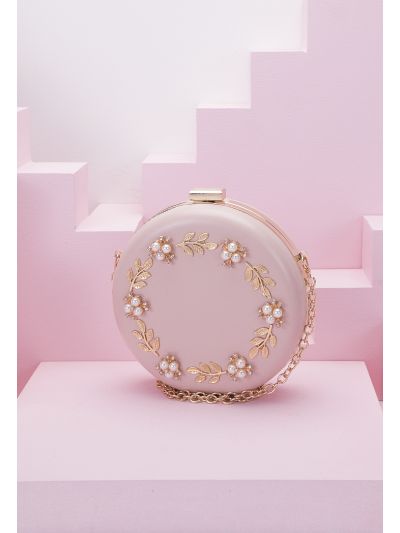Pearl Embellished Round Clutch Bag