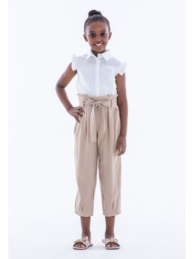Solid High-Rise Paperbag Trousers
