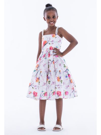 Pearls And Strass Double Straps Tiered Taffeta Dress