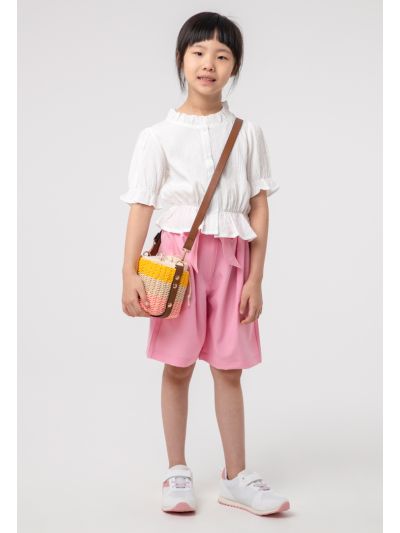 Solid Belted Wide Leg Ruffle Shorts -Sale