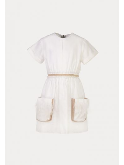 Ruched Feathers Details Elastic Waist Dress -Sale