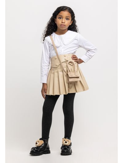 Buttons PU Leather Knee Length Skirt -Sale