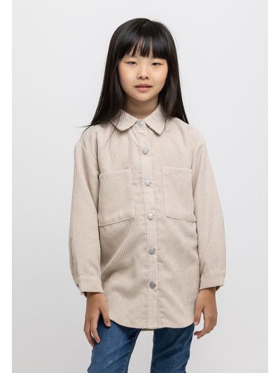 Collared Ribbed Front Pockets Shirt -Sale