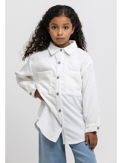 Collared Ribbed Front Pockets Shirt -Sale