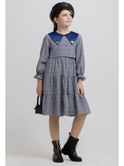 All Over Printed Contrast Peter Pan Collar Tiered Dress -Sale