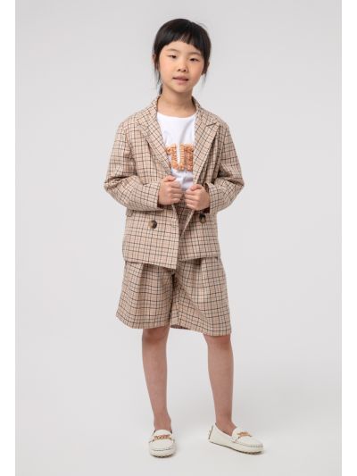 Girls Plaid Elasticated Side Waist Trouser  -Sale