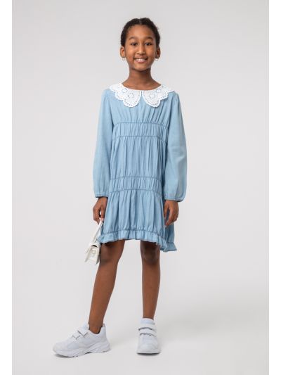 Elasticated Peter Pan Ruffle Hem Dress -Sale