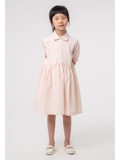 Stripe Elastic Ruffle Puff Sleeves Dress -Sale