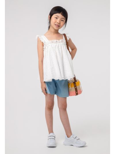 Solid Belted Wide Leg Denim Shorts -Sale