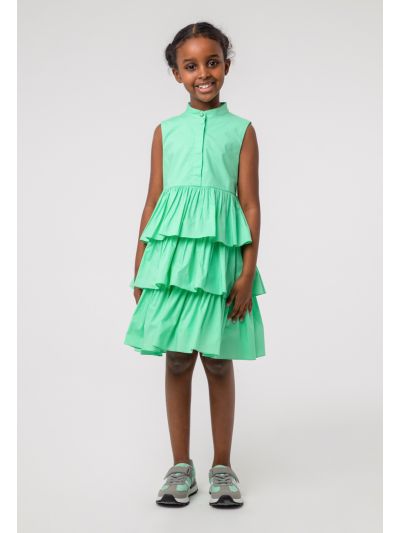 Solid Mandarin Neck Tiered Girls Dress -Sale