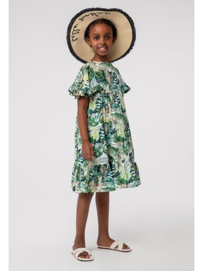 Printed Frill Flutter Tier Girls Dress -Sale