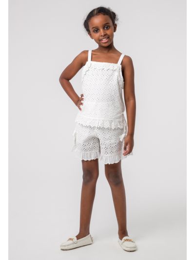 Schiffli Ruffle Diamond Pattern Shorts  -Sale