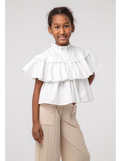 Solid Ruffle Cape Sleeve Blouse -Sale