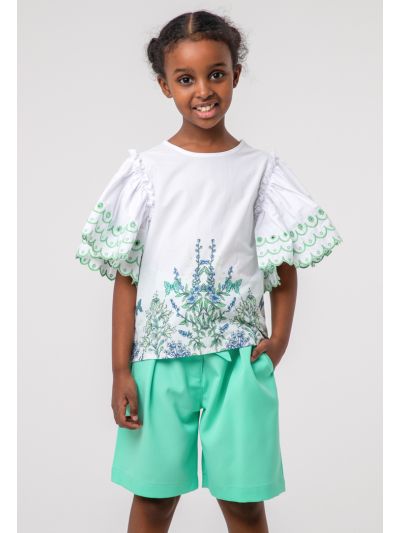 Girls Floral Scallop Cut-Out Flutter  Blouse -Sale