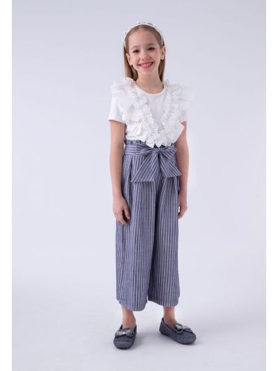 Belted Pants And Ruffled T-Shirt Set