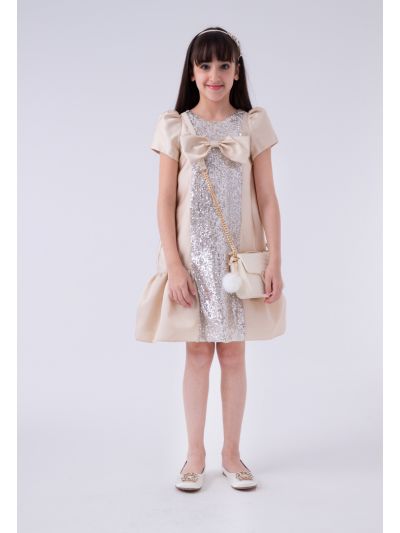 Front Sequins Dress With Ribbon