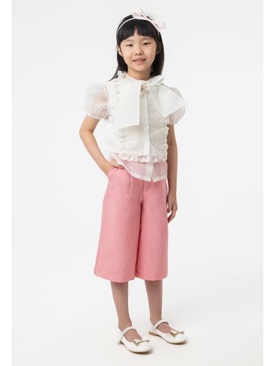 Solid Lace Frill Textured Blouse And Pants Set -Sale