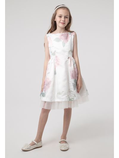 Floral Printed Overlay Ruffle Tulle Party Dress