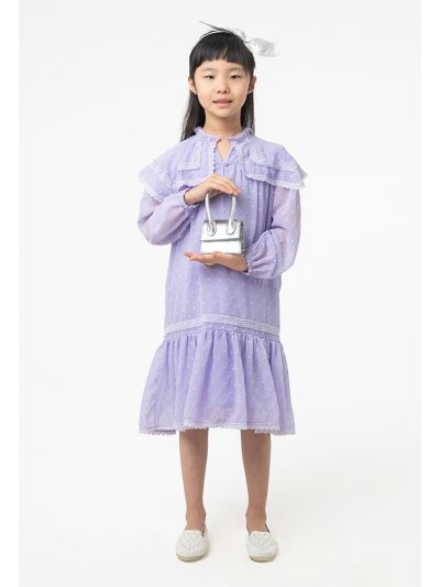 Frilled Collared With Buttons Drop Waist Dress -Sale