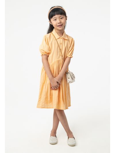 Solid Collared Drop Waist Casual Dress -Sale