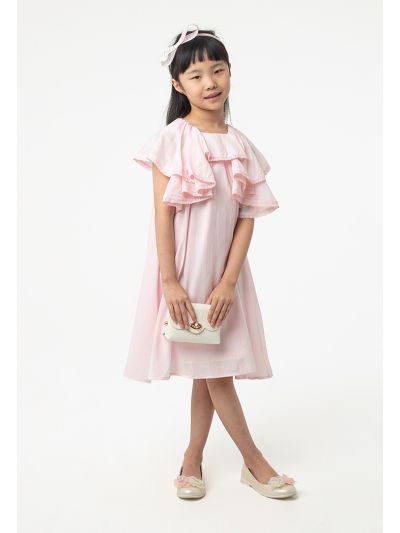 Ruffled Shoulders Vertical Shiny Striped Dress -Sale